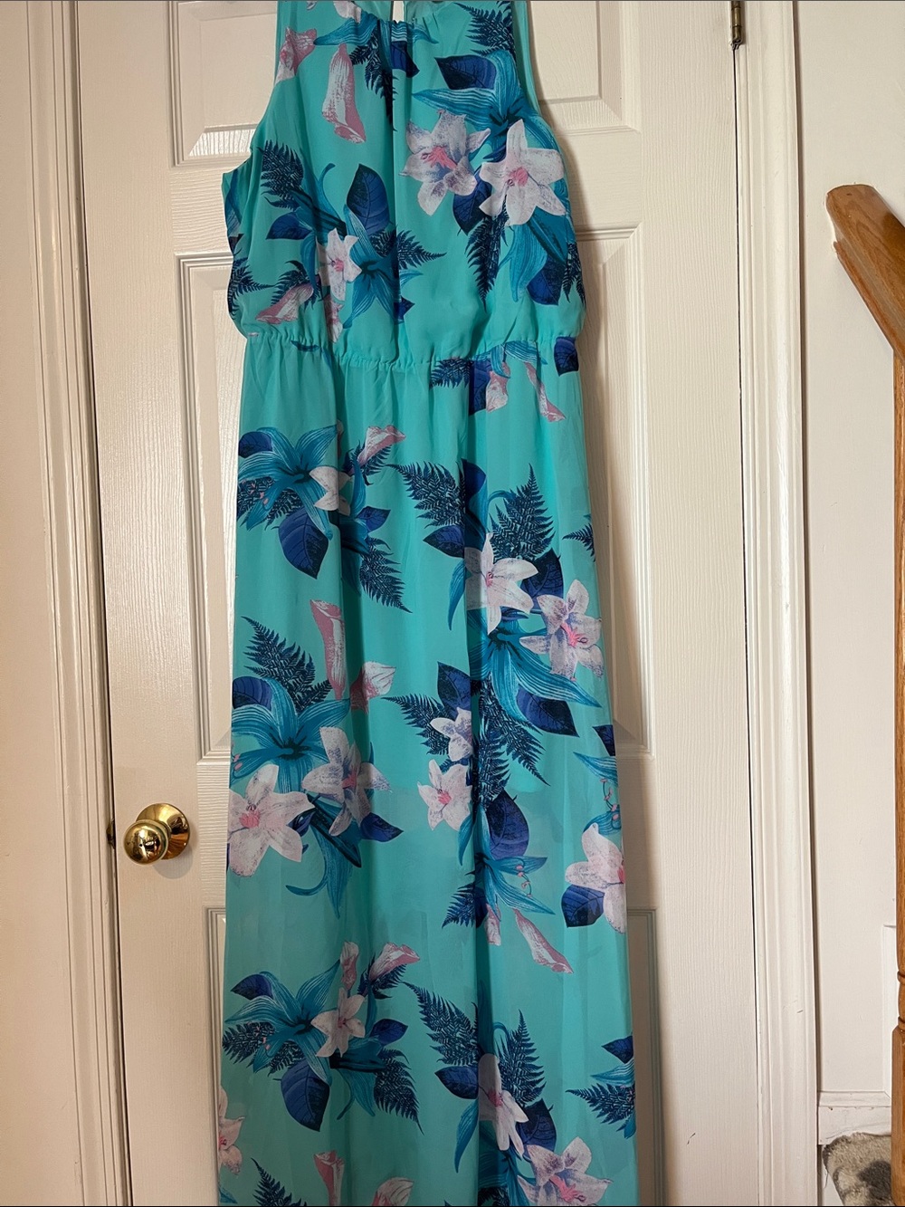 Turquoise Floral Halter Maxi Dress